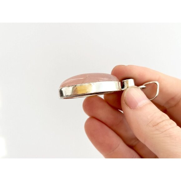 Rose Quartz Black Onyx Semi-Precious Gemstone Sterling Silver Vintage Pendant - Picture 9 of 10